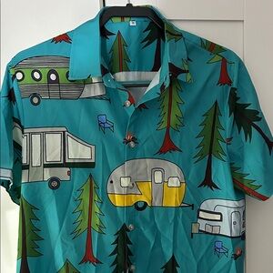 Men's Blue Camping Print Shirt